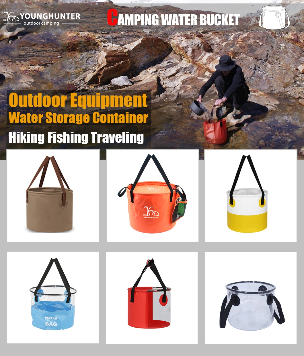 Hot Selling 500d PVC Tarpaulin Camping Fishing Picnic Folding Water Storage Container 10L Collapsible Bucket