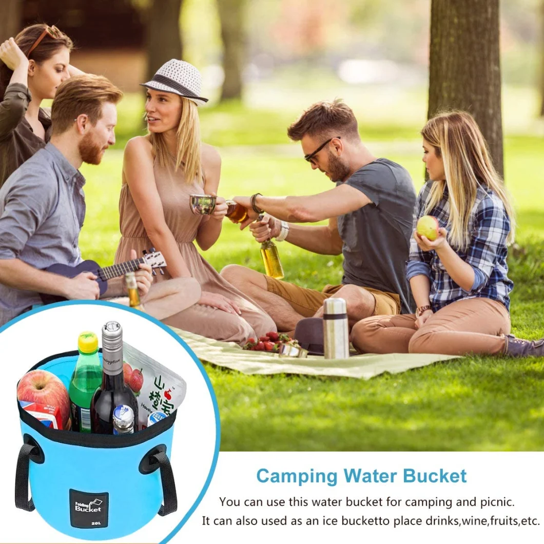 Foldable PVC Tarpaulin Water Bucket with Handle Collapsible Fishing Bucket Camping Tank