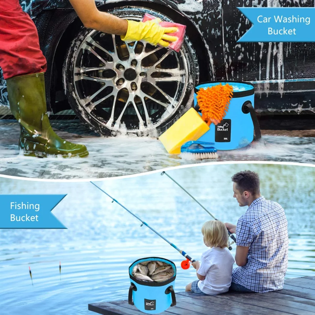 Foldable PVC Tarpaulin Water Bucket with Handle Collapsible Fishing Bucket Camping Tank