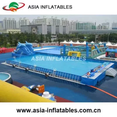 Piscina portátil de parachoques inflable con marco de metal cuadrado grande de PVC